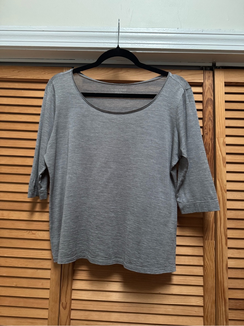 Eileen Fisher Gray Silk Cotton Scoop Neck Top 3/4 Sleeve PS Lagenlook